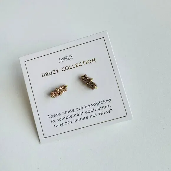 NEW ANTHROPOLOGIE Champagne Rose Gold 14kt Druzy Stone Gemstone Bar Earring - Picture 6 of 7